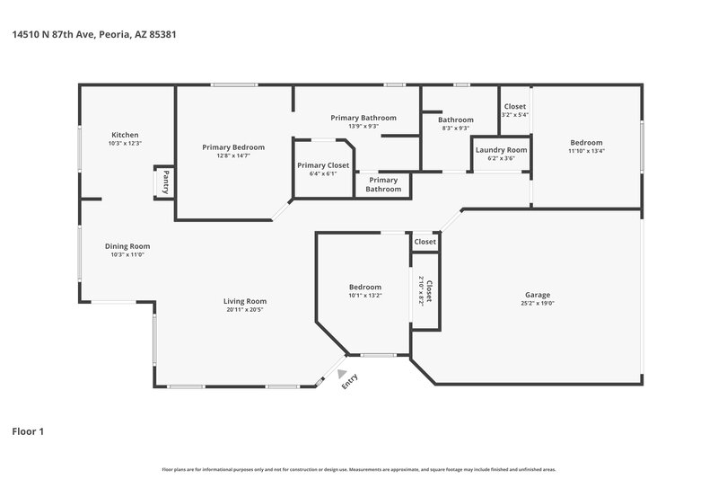 2,105/Mo, 14510 N 87th Ave Peoria, AZ 85381 Floor Plan View
