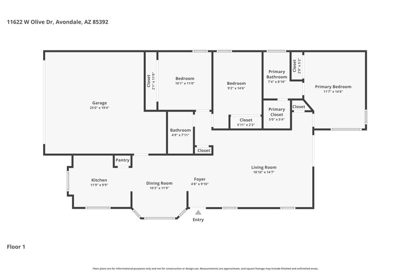 1,825/Mo, 11622 W Olive Dr Avondale, AZ 85392 Floor Plan View