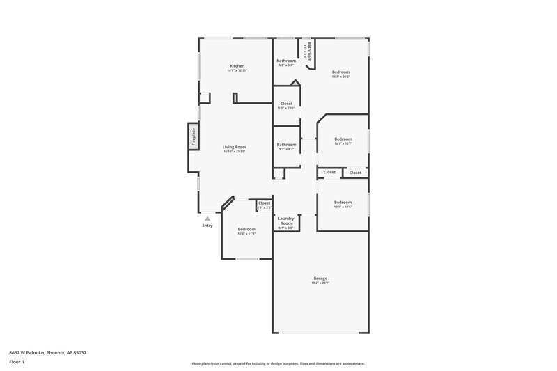 1,840/Mo, 8667 W Palm Ln Phoenix, AZ 85037 Floor Plan View