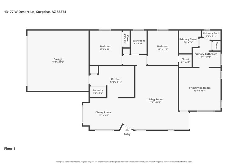 1,835/Mo, 13177 W Desert Lane Surprise, AZ 85374 Floor Plan View