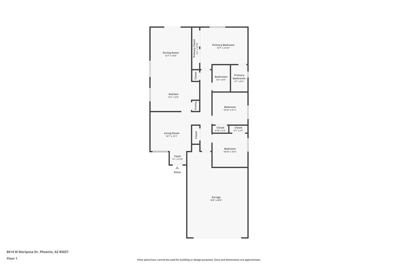 1,830/Mo, 8614 W Mariposa Drive Phoenix, AZ 85037 Floor Plan View