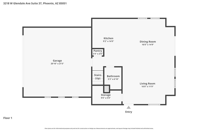 2,045/Mo, 3218 W Glendale Unit 37 Phoenix, AZ 85051 Floorplan View