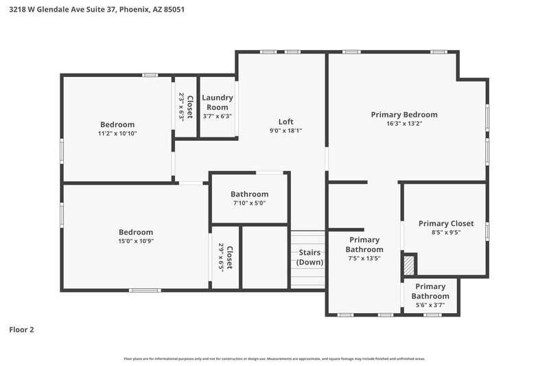 2,045/Mo, 3218 W Glendale Unit 37 Phoenix, AZ 85051 Floorplan View 2