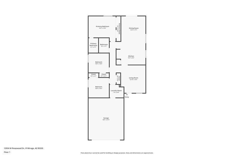 1,620/Mo, 12024 W Rosewood Dr El Mirage, AZ 85335 Floor Plan View