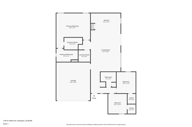 1,990/Mo, 1187 N 164th Ave Goodyear, AZ 85338 Floor Plan View