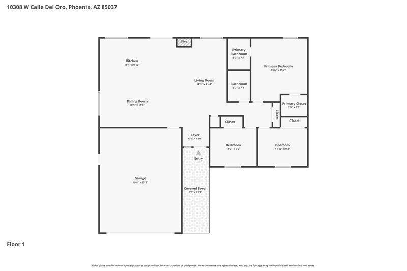 2,015/Mo, 10308 W Calle Del Oro Phoenix, AZ 85037 Floor Plan View