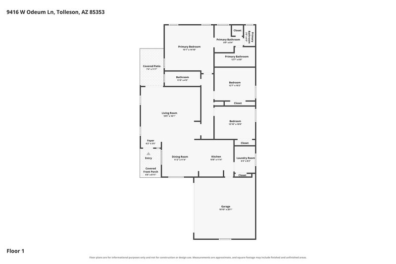2,045/Mo, 9416 W Odeum Ln Tolleson, AZ 85353 Floor Plan View