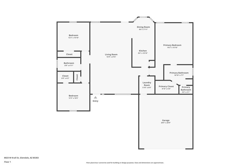 1,990/Mo, 8023 W Krall St Glendale, AZ 85303 Floor Plan View