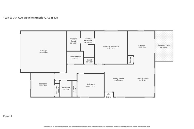 2,090/Mo, 1037 W 7th Ave Apache Junction, AZ 85120 Floor Plan View