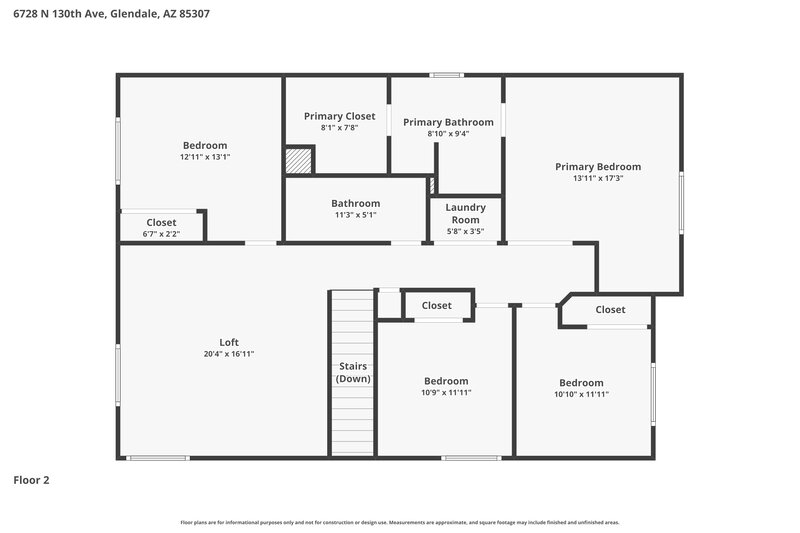 2,425/Mo, 6728 N 130th Ave Glendale, AZ 85307 Floor Plan View 2