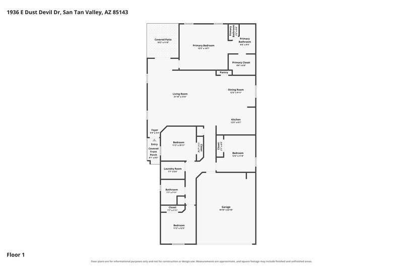 2,045/Mo, 1936 E Dust Devil Dr San Tan Valley, AZ 85143 Floor Plan View