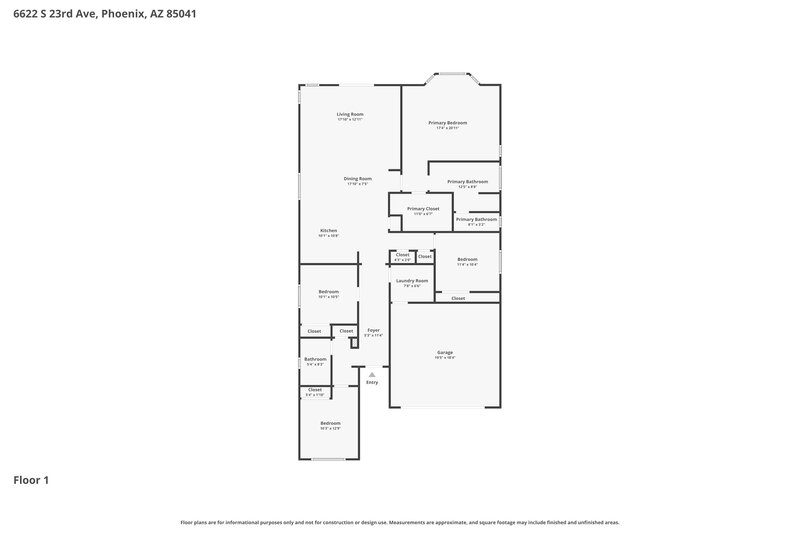 2,175/Mo, 6622 S 23rd Ave Phoenix, AZ 85041 Floor Plan View