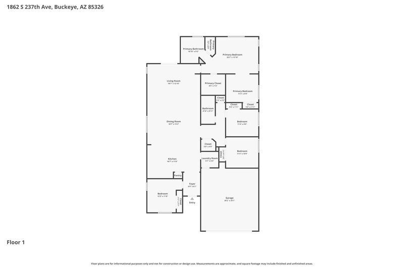 1,970/Mo, 1862 S 237th Ave Buckeye, AZ 85326 Floorplan View
