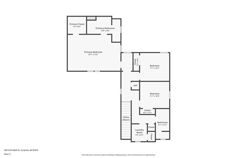 2,045/Mo, 18514 W Udall Drive Surprise, AZ 85374 Floor Plan View 2