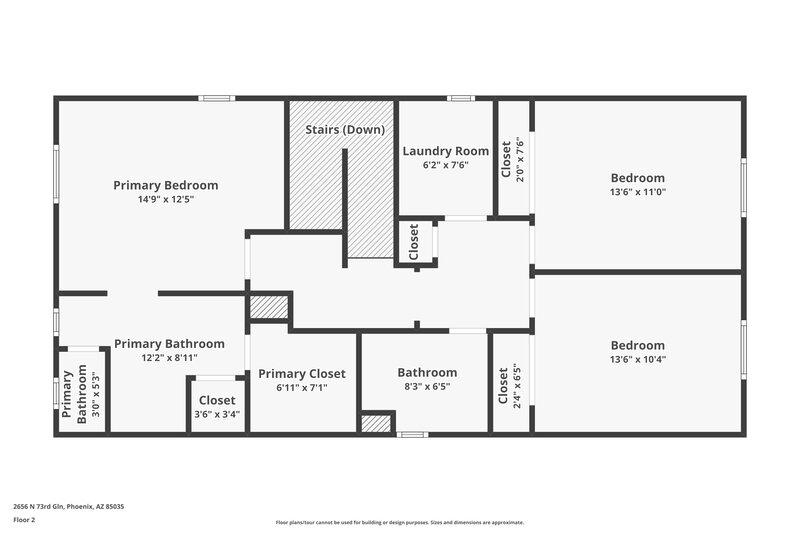 1,785/Mo, 2656 N 73rd Gln Phoenix, AZ 85035 Floor Plan View 2