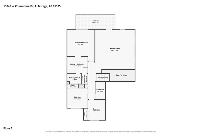 2,095/Mo, 13045 W Columbine Dr El Mirage, AZ 85335 Floor Plan View 2