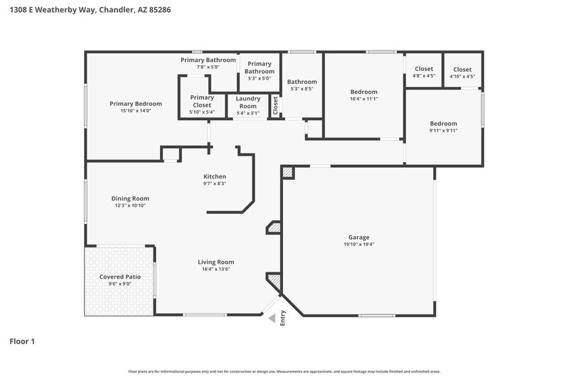 2,290/Mo, 1308 E Weatherby Way Chandler, AZ 85286 Floor Plan View
