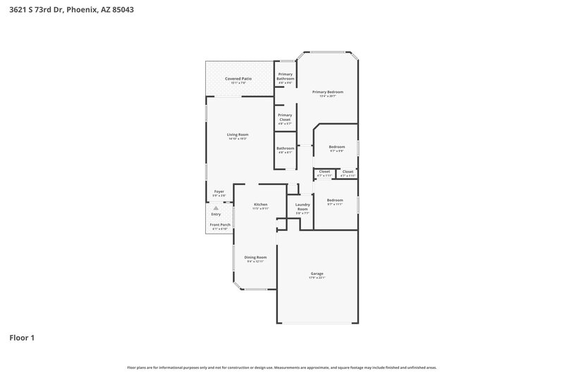 1,925/Mo, 3621 S 73rd Dr Phoenix, AZ 85043 Floor Plan View