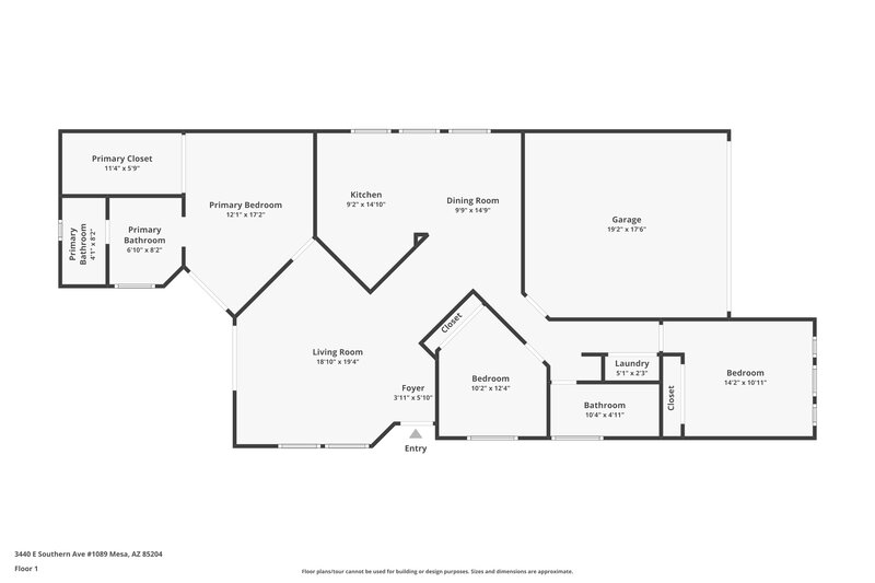 2,185/Mo, 3440 E Southern Ave Unit 1089 Mesa, AZ 85204 Floorplan View