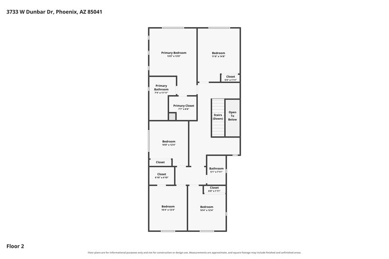 2,495/Mo, 3733 W Dunbar Dr Phoenix, AZ 85041 Floor Plan View 2