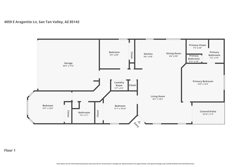 1,820/Mo, 4059 E Aragonite Ln San Tan Valley, AZ 85143 Floor Plan View