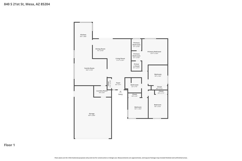 2,555/Mo, 840 S 21st St Mesa, AZ 85204 Floor Plan View