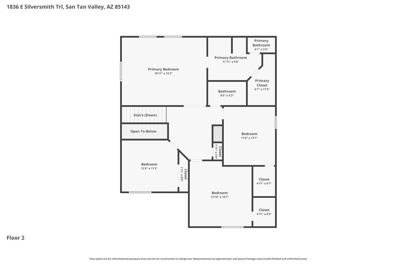2,030/Mo, 1836 E Silversmith Trail San Tan Valley, AZ 85143 Floor Plan View 2