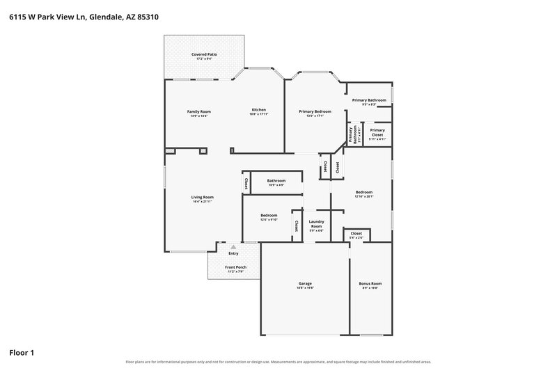 2,505/Mo, 6115 W Park View Ln Glendale, AZ 85310 Floor Plan View