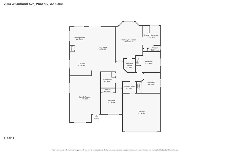 2,370/Mo, 2904 W Sunland Ave Phoenix, AZ 85041 Floor Plan View