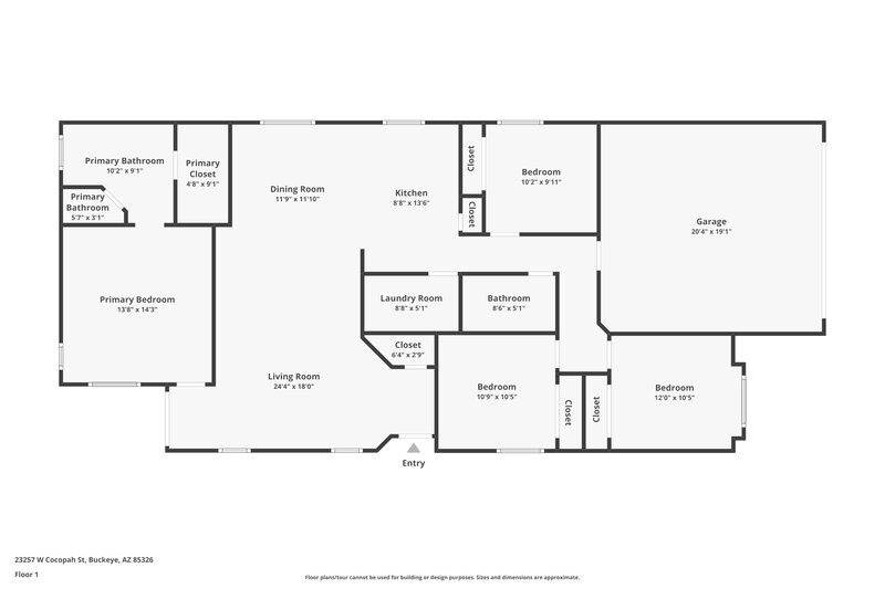 1,960/Mo, 23257 W Cocopah St Buckeye, AZ 85326 Floor Plan View