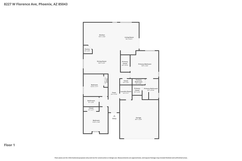 2,080/Mo, 8227 W Florence Ave Phoenix, AZ 85043 Floorplan View