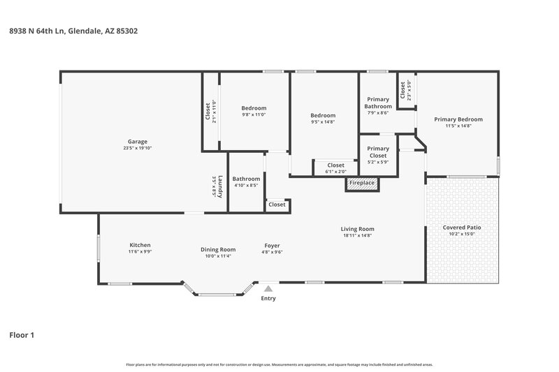 1,895/Mo, 8938 N 64th Ln Glendale, AZ 85302 Floor Plan View
