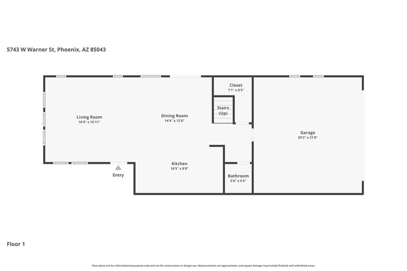 2,100/Mo, 5743 W Warner St Phoenix, AZ 85043 Floor Plan View