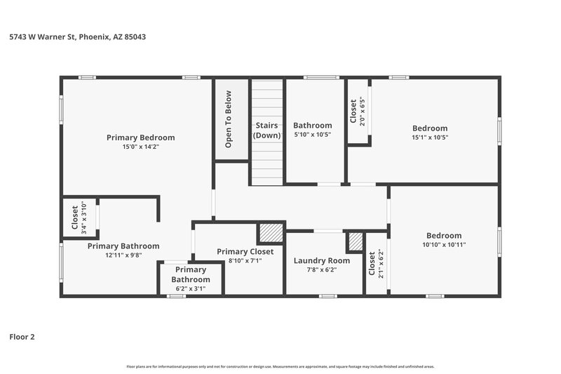 2,100/Mo, 5743 W Warner St Phoenix, AZ 85043 Floor Plan View 2