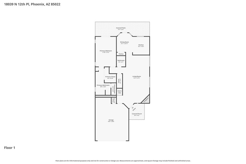 2,365/Mo, 18039 N 12th Pl Phoenix, AZ 85022 Floor Plan View