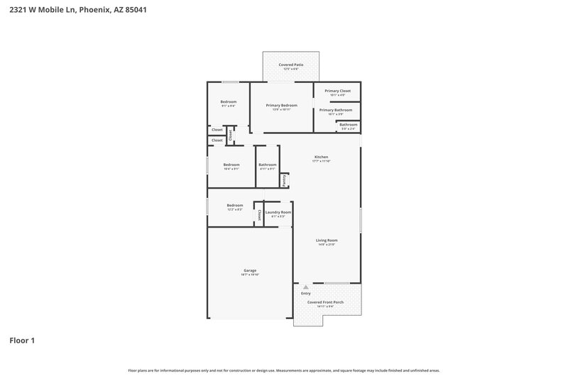 2,255/Mo, 2321 W Mobile Ln Phoenix, AZ 85041 Floor Plan View