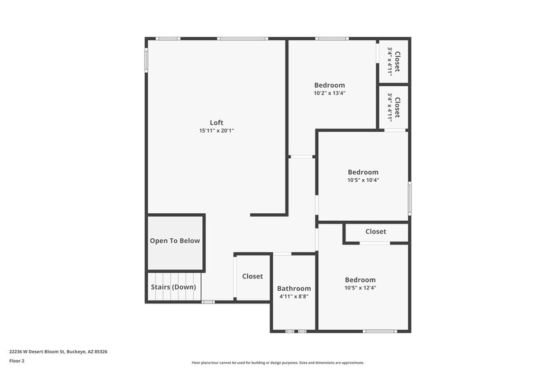 1,830/Mo, 22236 W Desert Bloom St Buckeye, AZ 85326 Floor Plan View 2