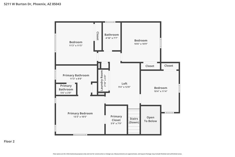 2,205/Mo, 5211 W Burton Dr Phoenix, AZ 85043 Floor Plan View 2