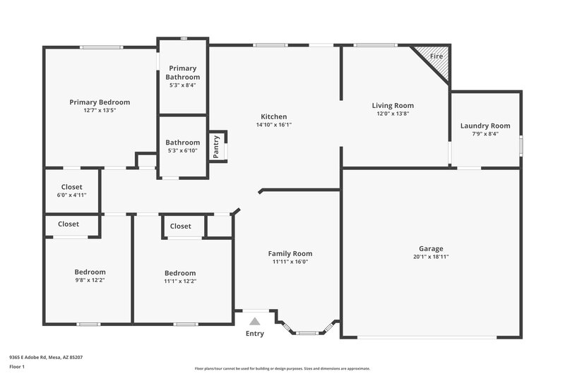 1,985/Mo, 9365 E Adobe Rd Mesa, AZ 85207 Floor Plan View