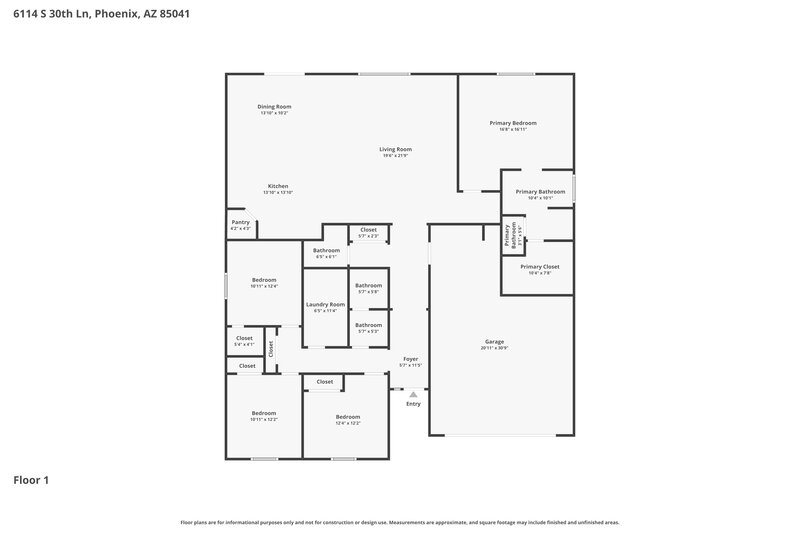 2,495/Mo, 6114 S 30th Ln Phoenix, AZ 85041 Floor Plan View