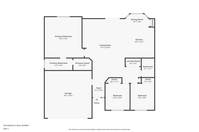 1,855/Mo, 523 N Bailey Cir Mesa, AZ 85207 Floor Plan View