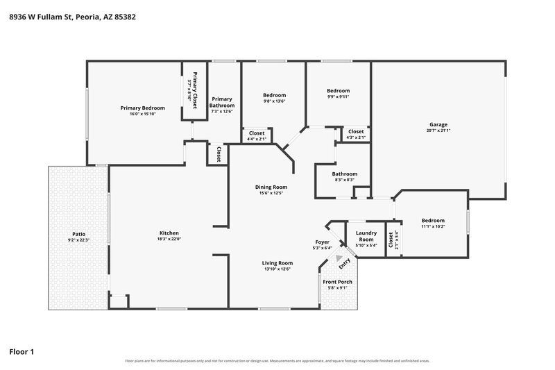 2,195/Mo, 8936 W Fullam St Peoria, AZ 85382 Floor Plan View