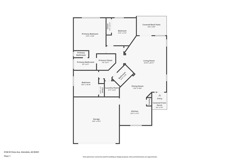 1,850/Mo, 5158 W Vista Ave Glendale, AZ 85301 Floor Plan View