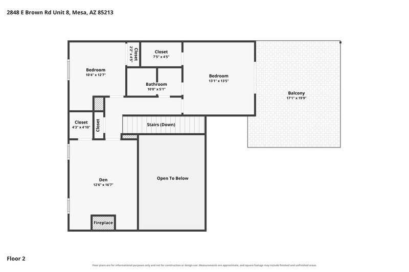 2,455/Mo, 2848 E Brown Rd Unit 8 Mesa, AZ 85213 Floor Plan View 2