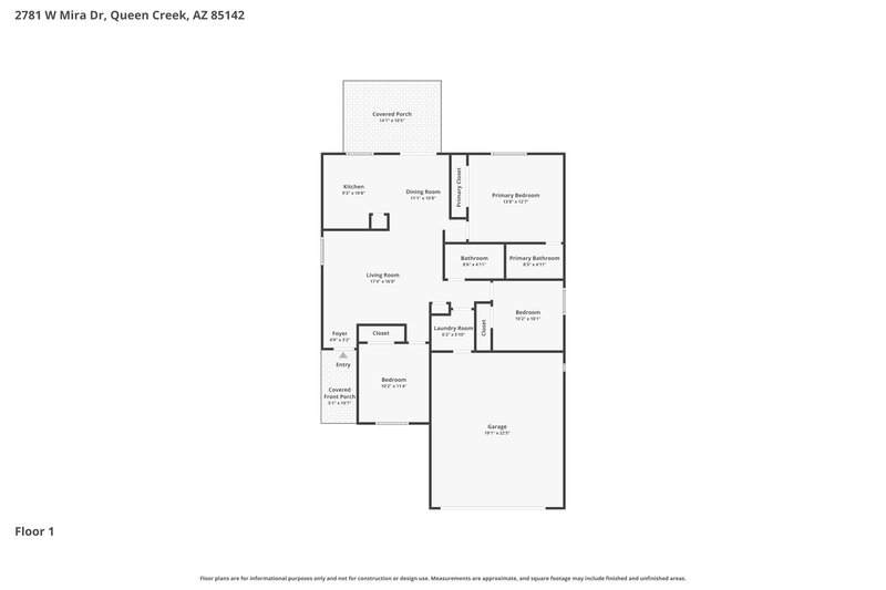 1,875/Mo, 2781 W Mira Dr Queen Creek, AZ 85142 Floor Plan View
