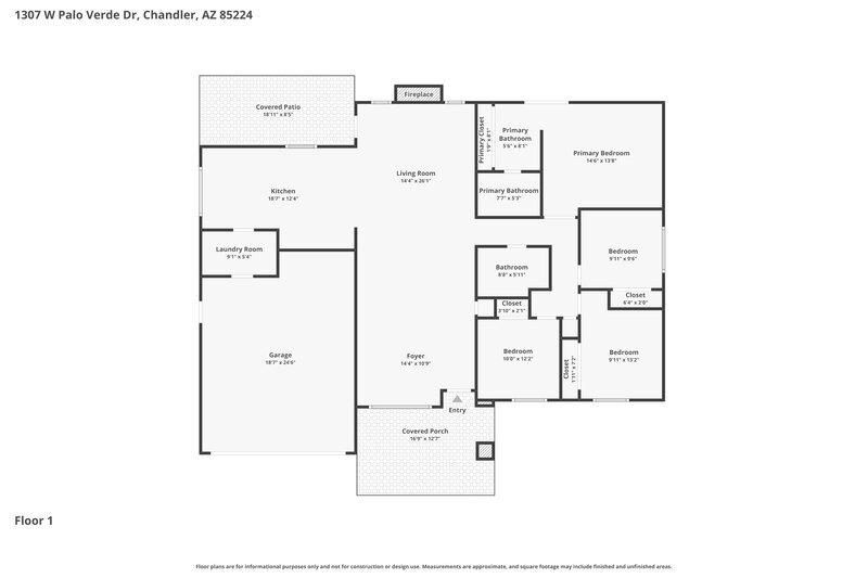 2,680/Mo, 1307 W Palo Verde Dr Chandler, AZ 85224 Floor Plan View