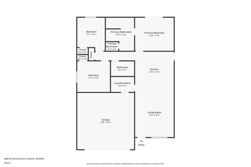 1,850/Mo, 3862 W Tamarisk Ave Phoenix, AZ 85041 Floor Plan View