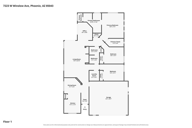 1,940/Mo, 7223 W Winslow Ave Phoenix, AZ 85043 Floor Plan View