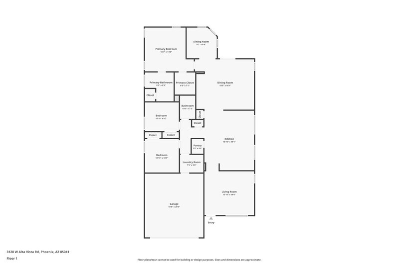 1,925/Mo, 3128 W Alta Vista Rd Phoenix, AZ 85041 Floor Plan View