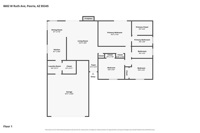 1,905/Mo, 8602 W Ruth Ave Peoria, AZ 85345 Floor Plan View